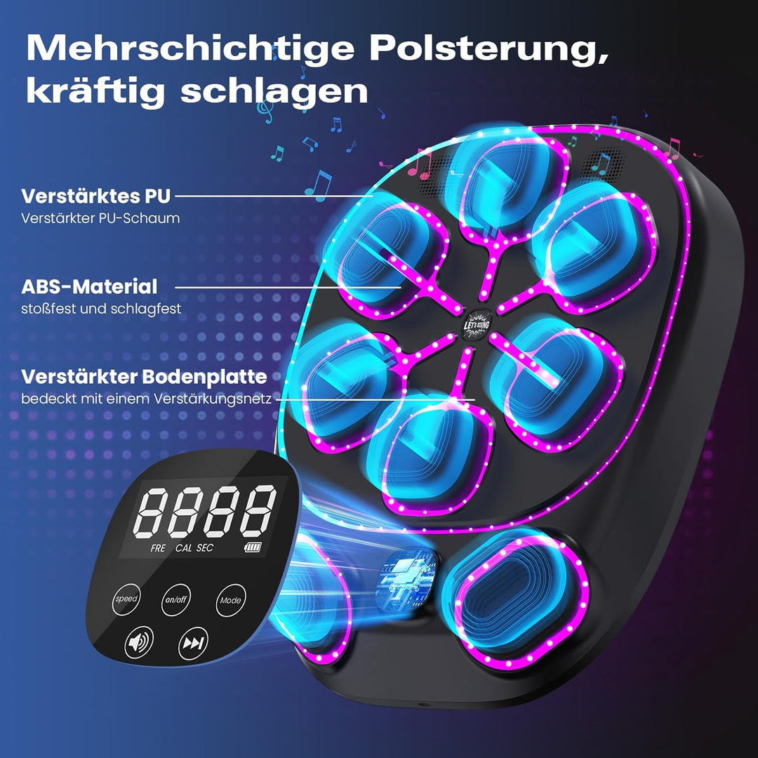 RevFit Music Boxing Machine mit LED-Lichtern, Bluetooth, 9 Geschwindigkeitsmodi & Zählmodus, Elektro
