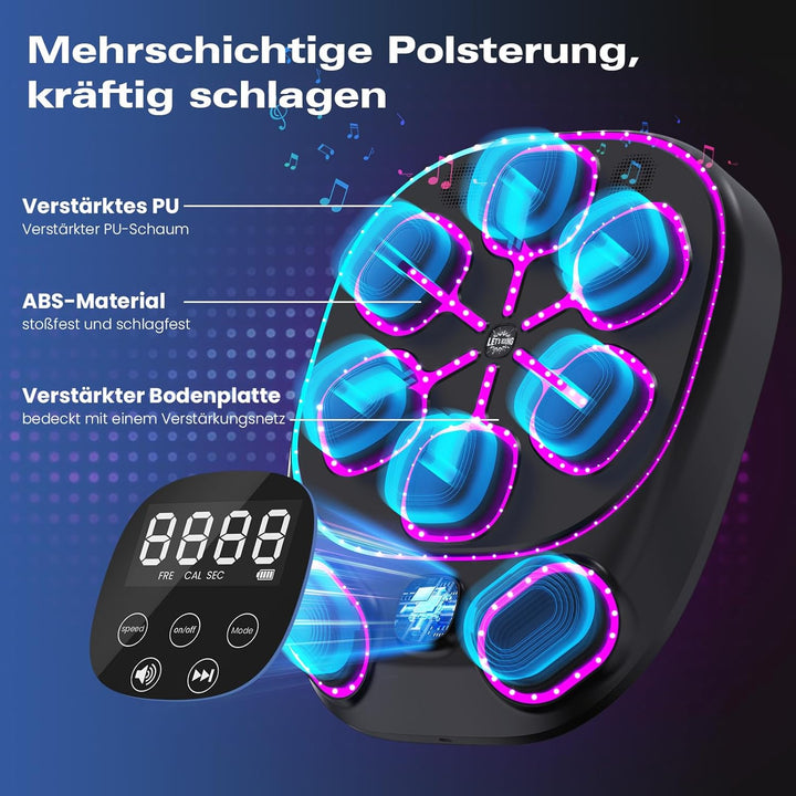 RevFit Music Boxing Machine mit LED-Lichtern, Bluetooth, 9 Geschwindigkeitsmodi & Zählmodus, Elektro