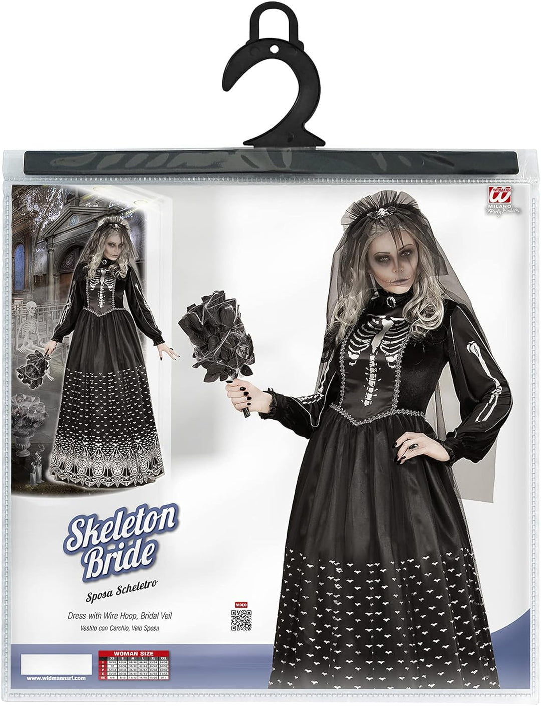 W WIDMANN MILANO Party Fashion - Kostüm Skelettbraut, Kleid mit Reifunterrock, Brautschleier, Totenb