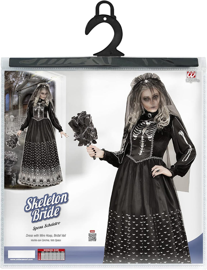 W WIDMANN MILANO Party Fashion - Kostüm Skelettbraut, Kleid mit Reifunterrock, Brautschleier, Totenb