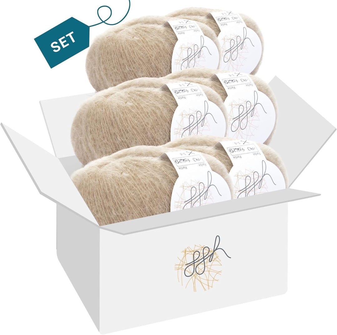 ggh Kid Box - 6 Knäuel Strickwolle aus Kid Mohair - Farbe 143 - Beige, 143 - Beige