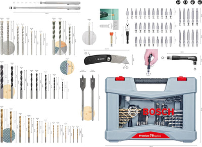 Bosch 76tlg. X-Line Titanium Bohrer- und Schrauberbit-Set (für Holz, Stein und Metall, inkl. Schneid