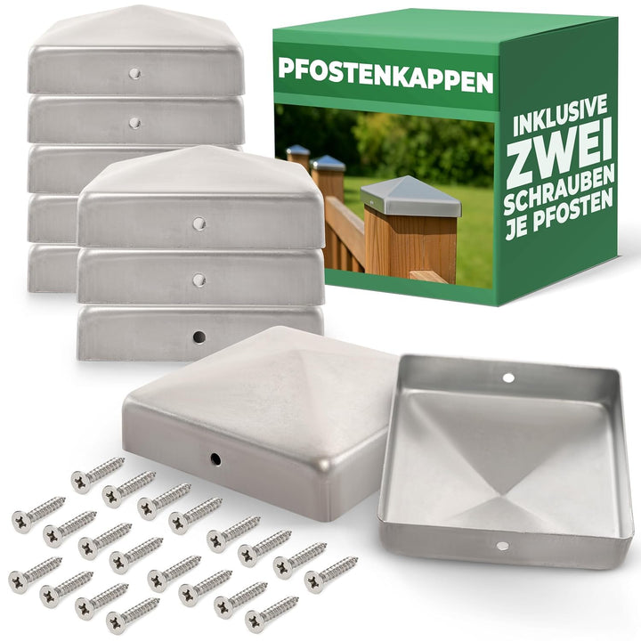 Novatool 10er-Set Pfostenkappen 71x71mm verzinkt mit Schrauben, Pfostenabdeckung Pfostenkappe 7,1cm