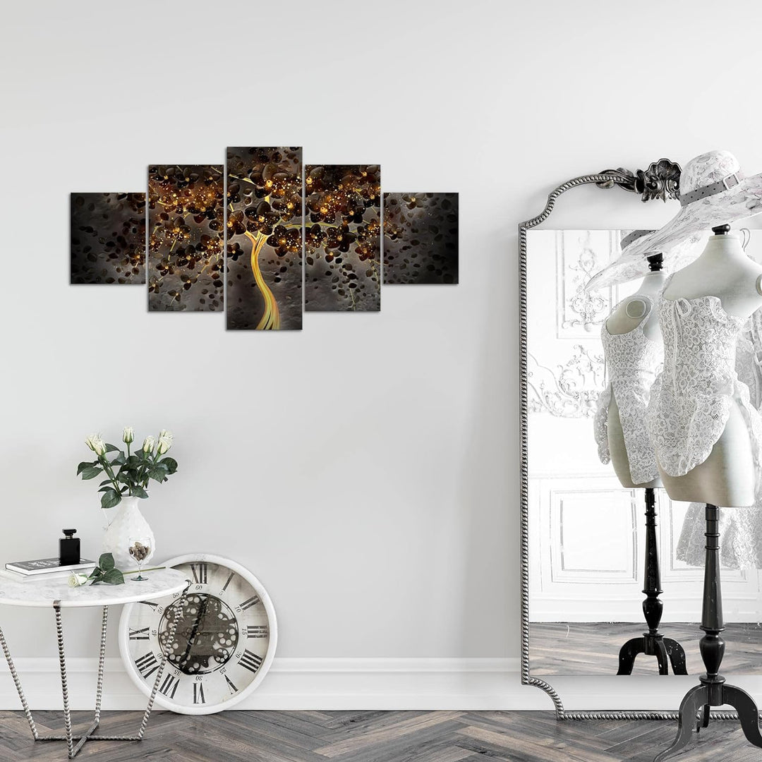 Runa Art Wandbilder Blumen 5 Teilig Bild auf Vlies Leinwand Deko Wohnzimmer Abstrakt Baum Schwarz Go