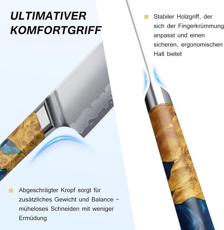 FINTISO Kochmesser, 20CM Japanisches Küchenmesser Aus S35VN Pulverstahl Mit 7-Lagigem Verbundstahl,
