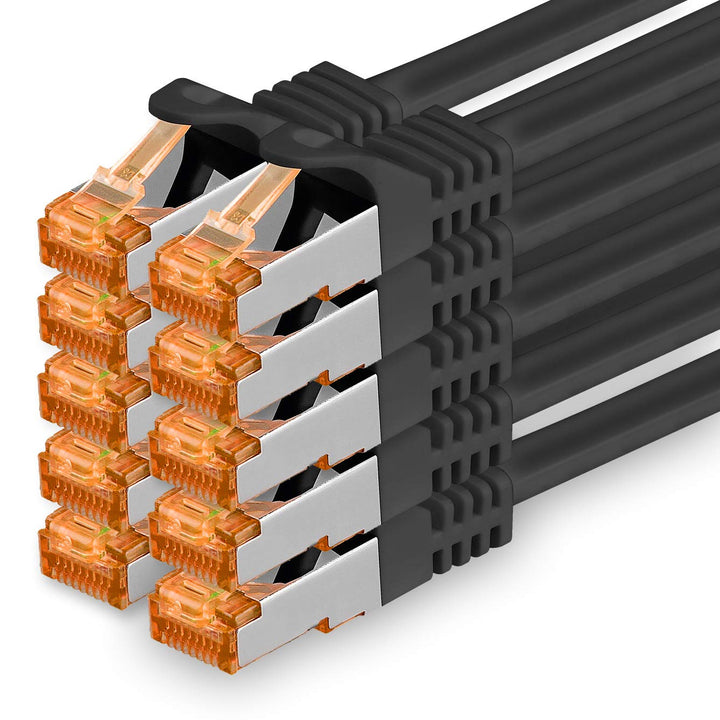 1,5m - Cat.7 Netzwerkkabel Schwarz - 10 Stück Gigabit Ethernet LAN Kabel 10000 Mbit s Patchkabel Cat