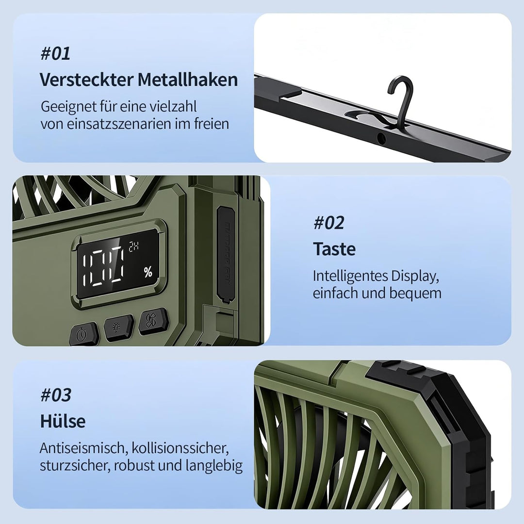 yAyusi 20000mAh Akku Ventilator Camping mit Lampe,Tragbarer Reise Ventilator mit Fernbedienung Timer