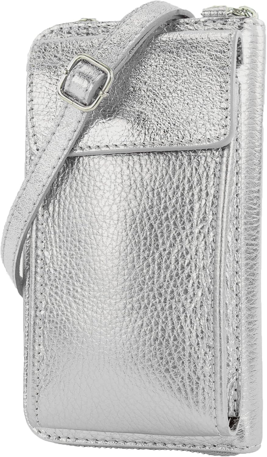 modamoda de - P06 - ital. Damen Umhängetasche Geldbörse Handytasche Leder Silber, Silber