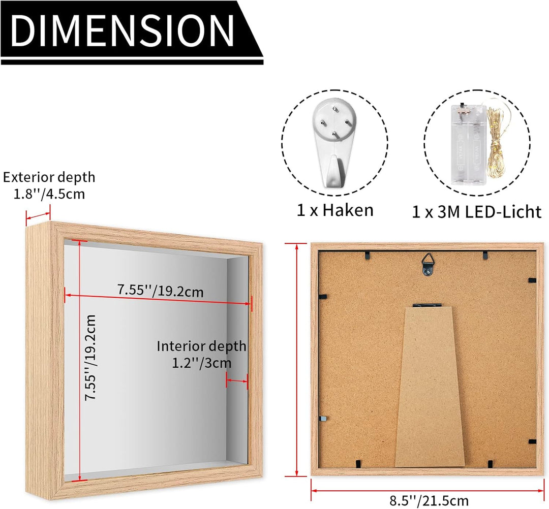 Brmeday 3D Bilderrahmen zum Befüllen 20 x 20cm, Bilderrahmen Tief für Objekte bis 3cm, 3D Rahmen mit