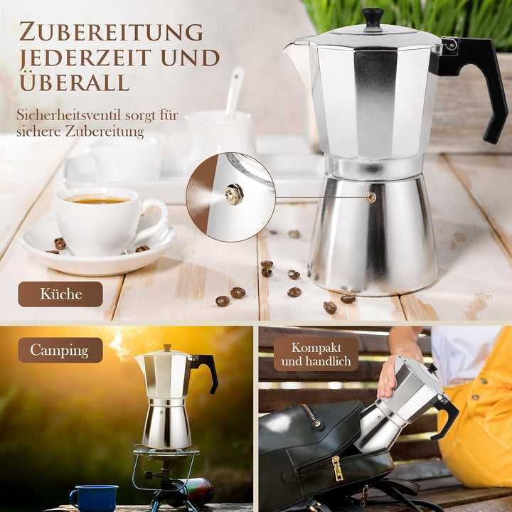 Espressokocher aus Aluminium, Mokkakanne 700 ml für 14 Tassen | Transparenter Deckel, Tropffreie Aus