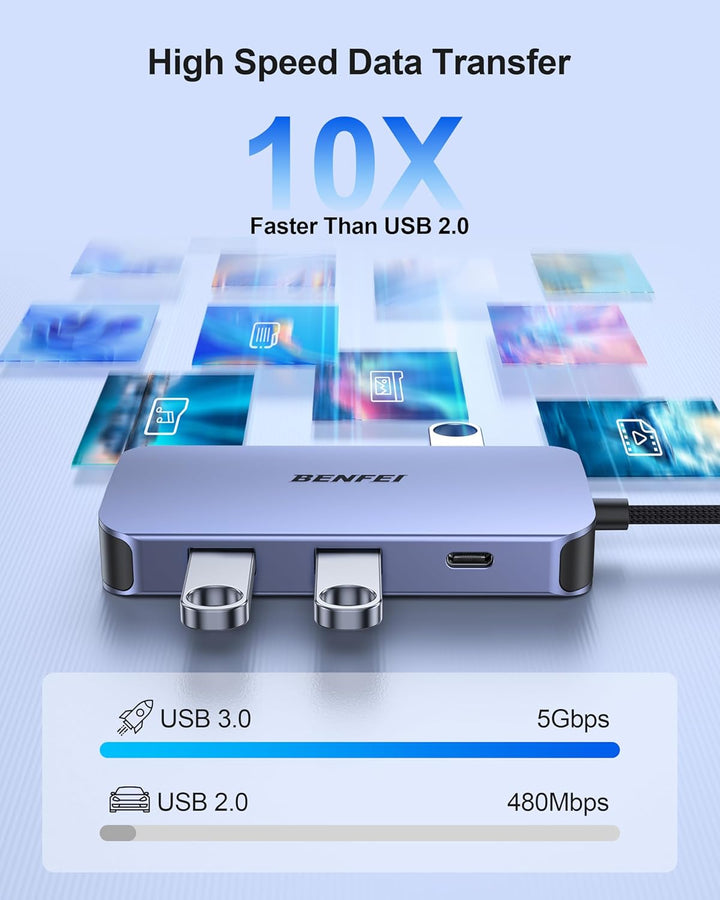 BENFEI USB C MST HUB-Docking Station 8-in-1, USB-C HUB mit 2*HDMI/1*VGA/3*USB 3.0/100W Power Deliver