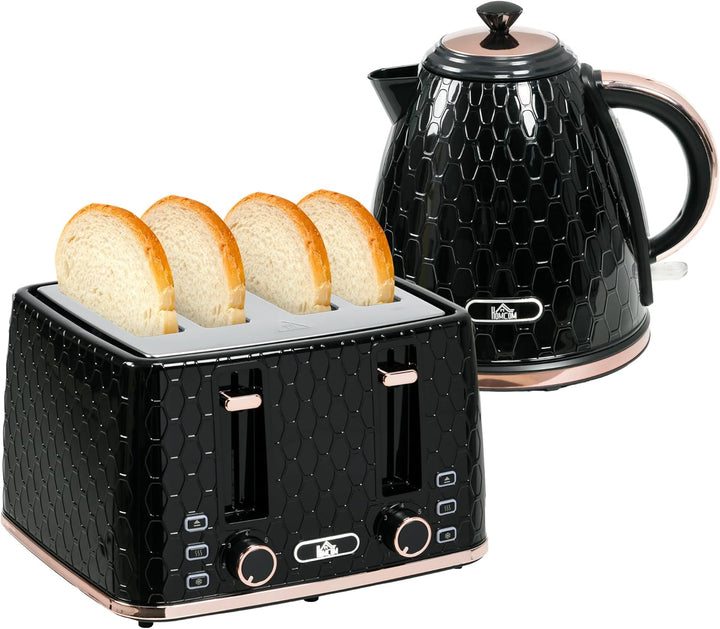 HOMCOM Wasserkocher Toaster Set 1,7L Wasserkocher 4 Toastscheiben Frühstücksset mit 7 Bräunungsstufe