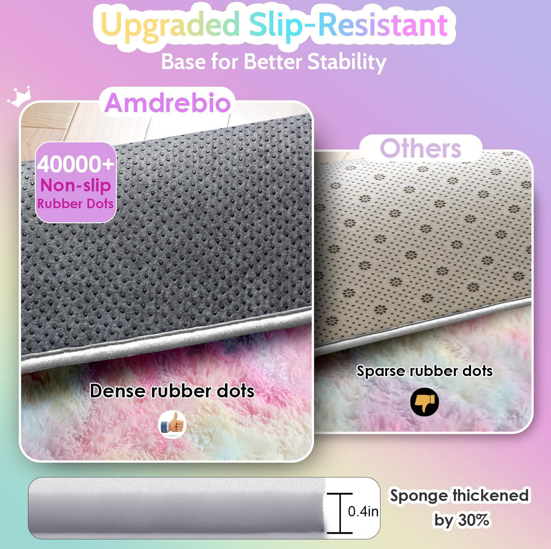 Flauschige Regenbogen-Teppiche für Mädchenzimmer, Einhorn-Zimmerdekoration, Pastell-Teppich für Kind