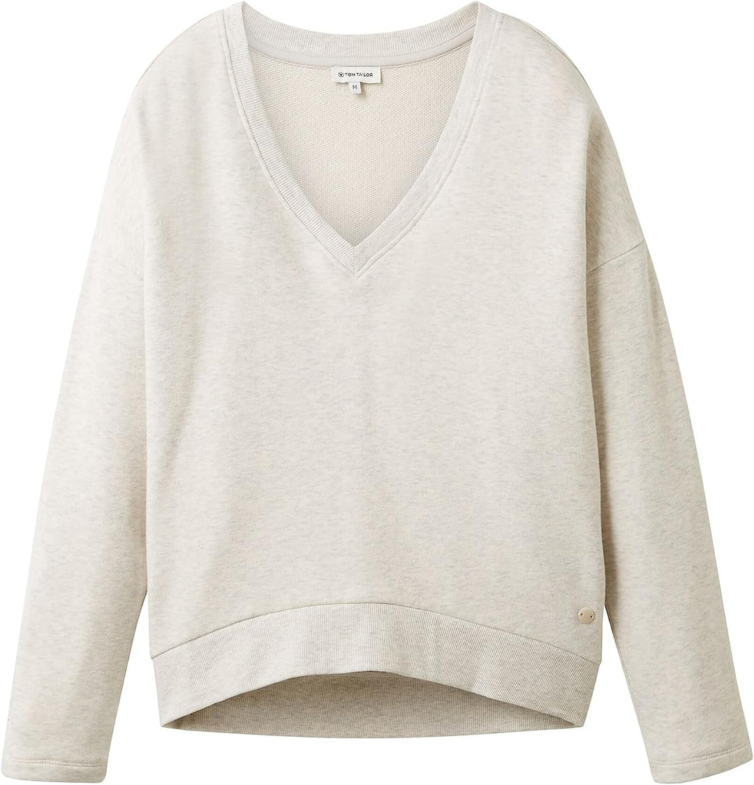 TOM TAILOR Damen Basic Sweatshirt mit V-Ausschnitt S 32398-clouds Grey Melange, S 32398-clouds Grey