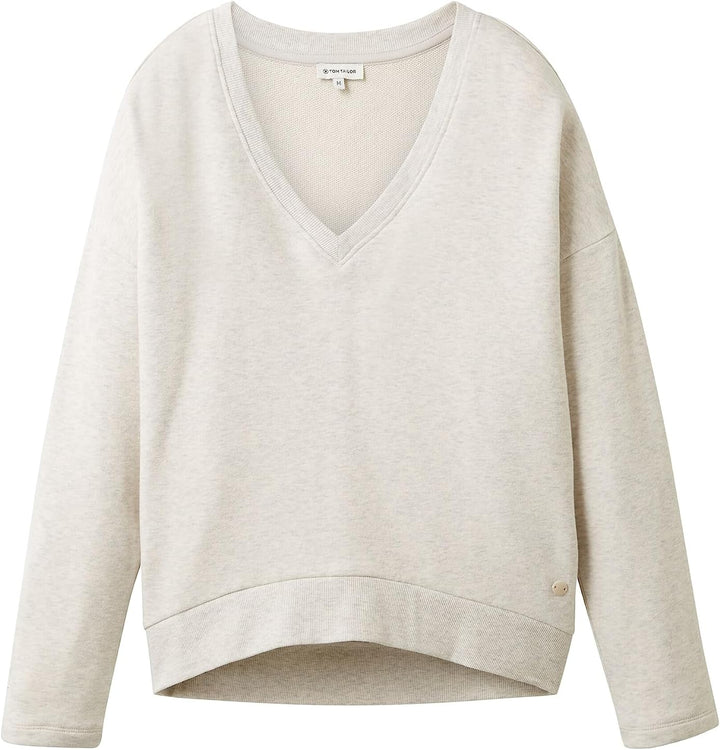 TOM TAILOR Damen Basic Sweatshirt mit V-Ausschnitt S 32398-clouds Grey Melange, S 32398-clouds Grey