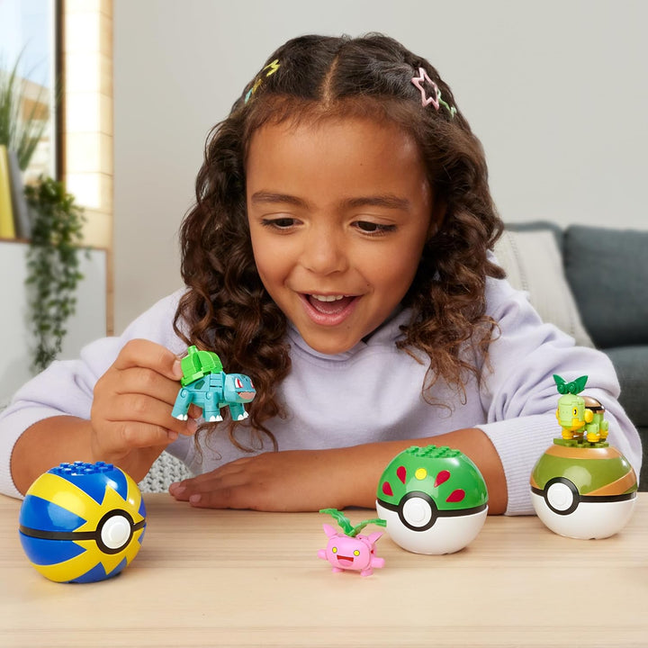 MEGA Pokémon Actionfigur-Bauspielzeug, Pflanze-Typ Trainerteam mit 118 Teilen, bewegliche Bisasam-,