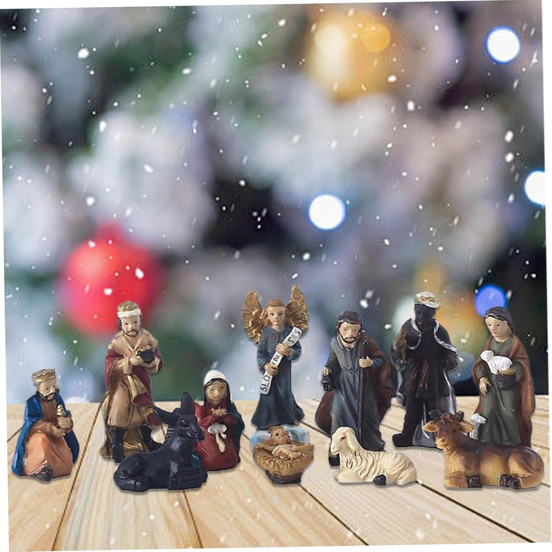 Krippe Set 11pcs/Set realistische Krippe Szene mit Jesus und Tieren Harzharzschmuck traditionelle We
