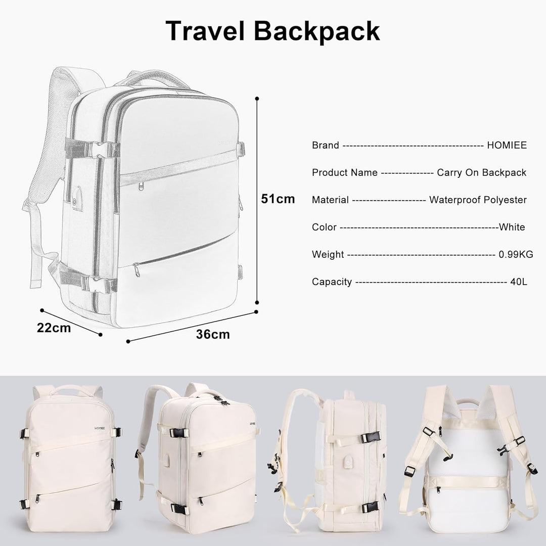 HOMIEE Reiserucksack Damen, 40L Flugzeug Handgepäck Rucksack Lufthansa, 17 Zoll Laptop Rucksack für