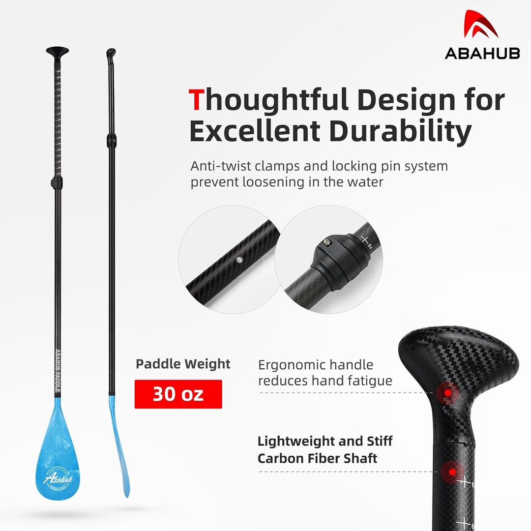Abahub 3teilig Carbon SUP Paddel mit Paddeltasche Stand Up Teleskoppaddel 170-218cm Karbonschaft+Kun