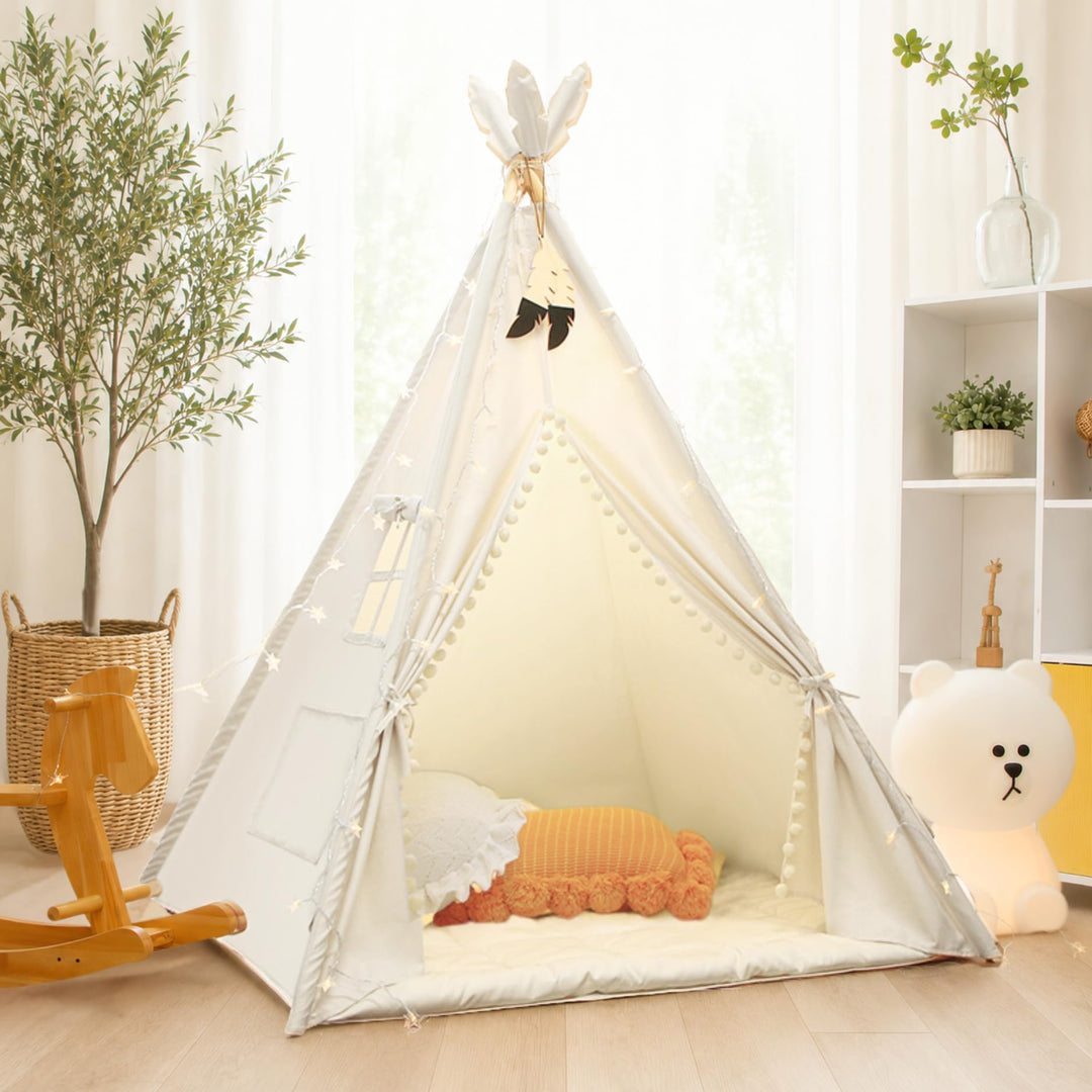 LIONHERZ® DAS ORIGINAL Tipi Zelt für Kinder aus 100% Baumwolle mit Federdeko, Kuschelmatte, Tragetas