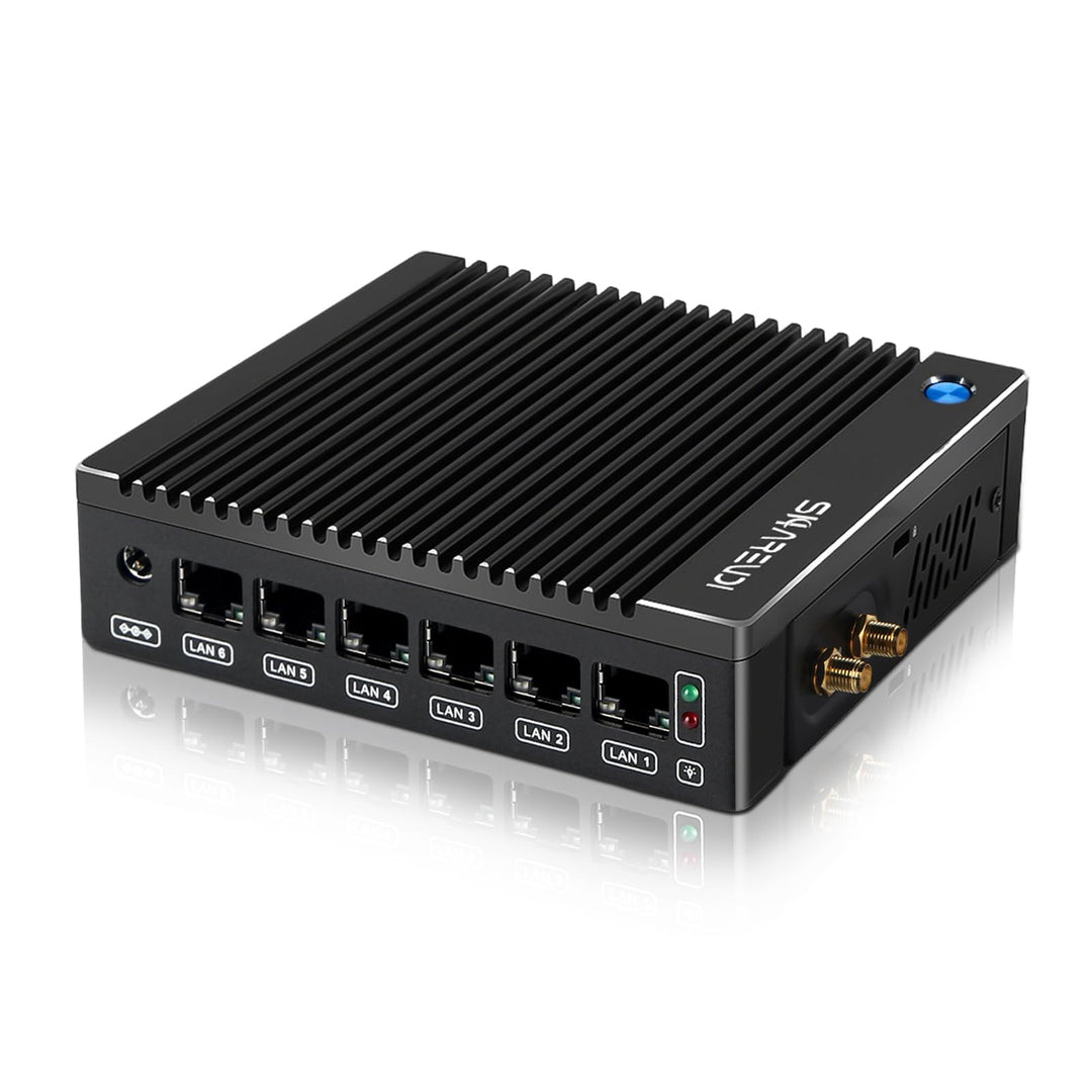 Micro Firewall Appliance, Lüfterloser Mini PC Intel N3700 4Cores/4Threads, 6X Intel 2.5 GbE i226-V L