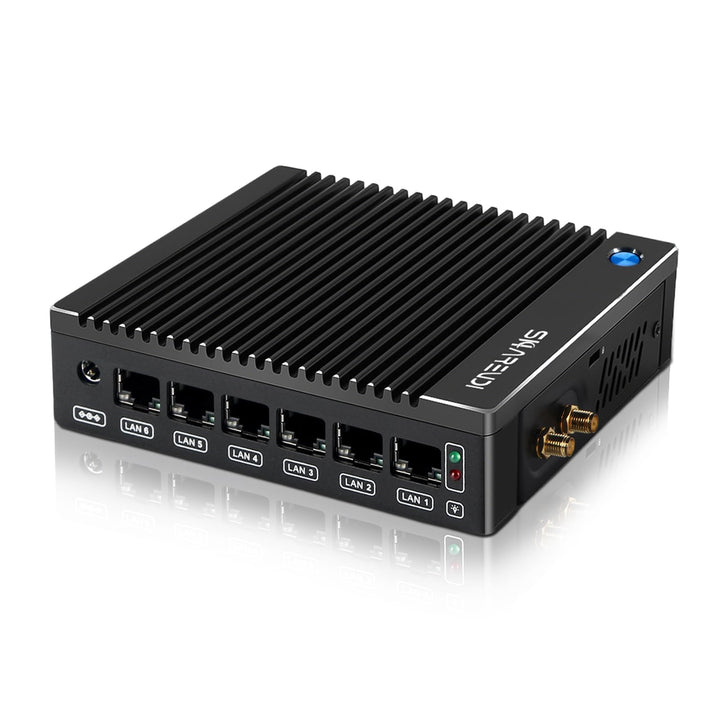 Micro Firewall Appliance, Lüfterloser Mini PC Intel N3700 4Cores/4Threads, 6X Intel 2.5 GbE i226-V L