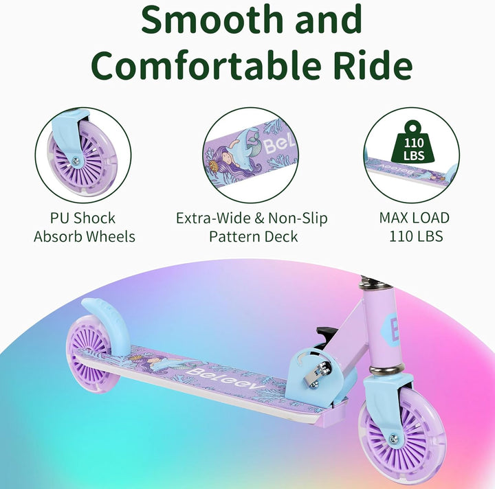 BELEEV V2 Roller Kinder Scooter 6 Jahre, Upgrade mit LED Leuchtenden Rädern, Lenksäule und Deck, Höh