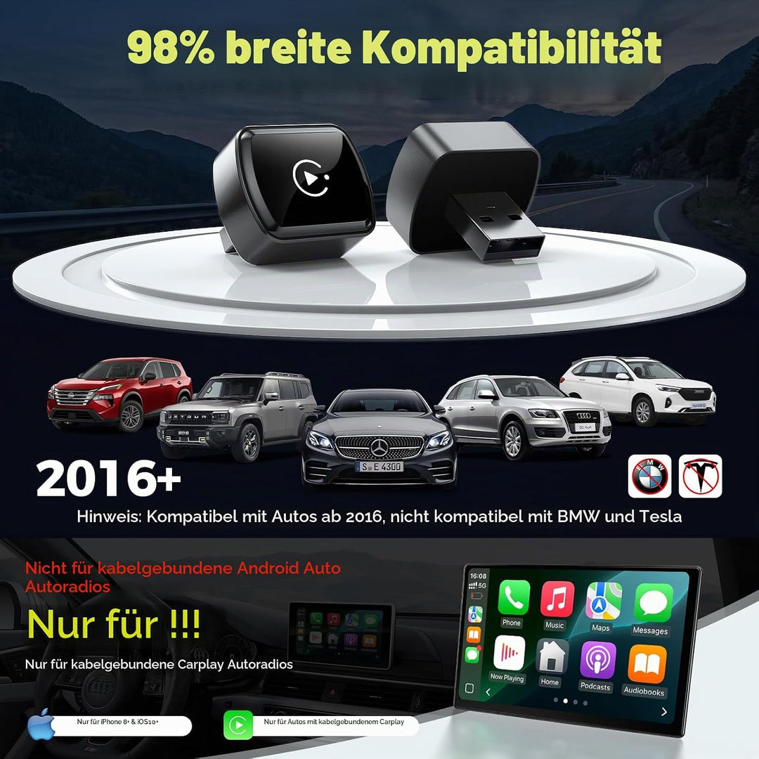 LAMTTO Wireless CarPlay Adapter für iPhones &amp; Android Auto,AirPlay/Miracast, Von Kabelgebunden Auf K