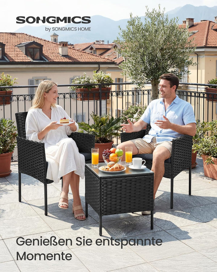 SONGMICS Balkonmöbel, Gartenmöbel-Set, aus PE-Polyrattan, Lounge-Set, Tisch und 2 Stühle, Terrassenm