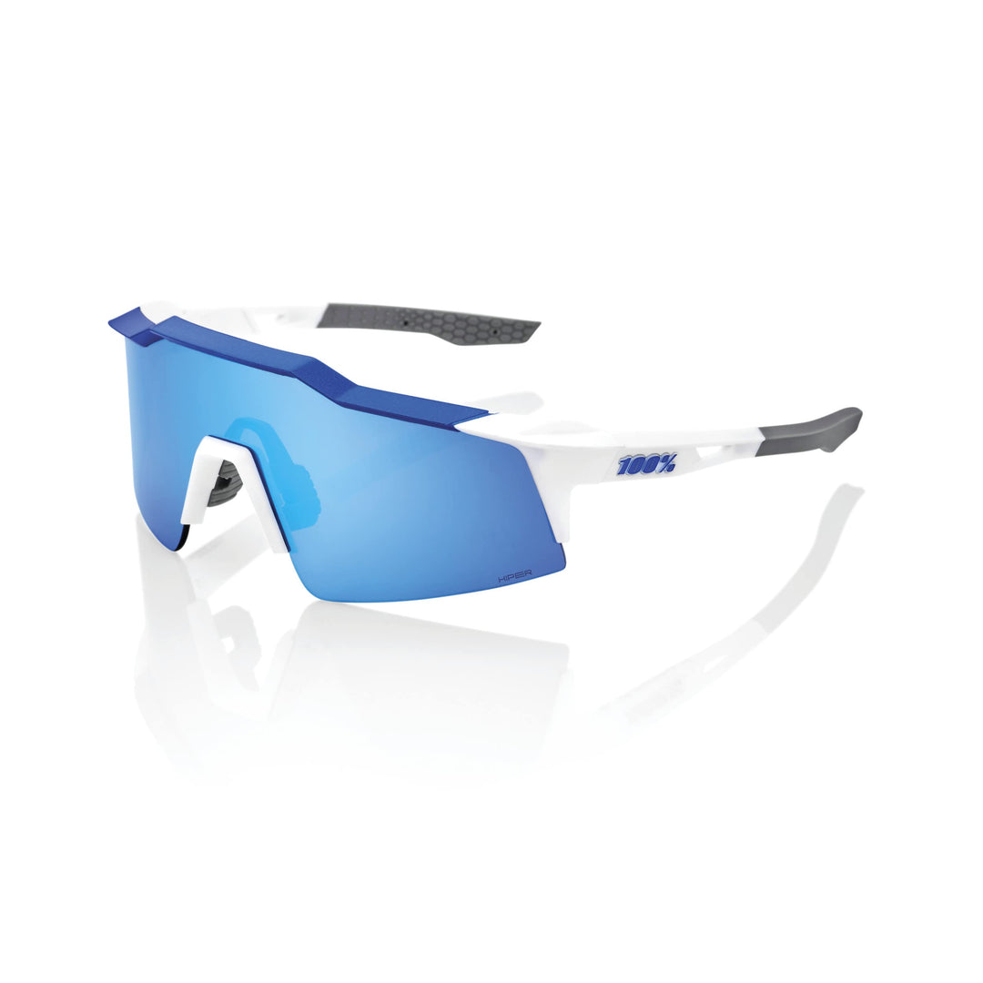 100% GAFAS Speedraft SL - Matt Weiss/Metallic Blau - Hiper Blue Multilayer Mirror Linsen