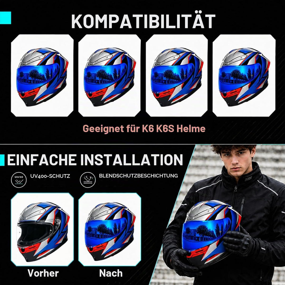 PSLER Helmvisier für K6 K6s - Helmgesichtsschutz Getöntes Visier Motorradhelm Zubehör Ersatz für K6
