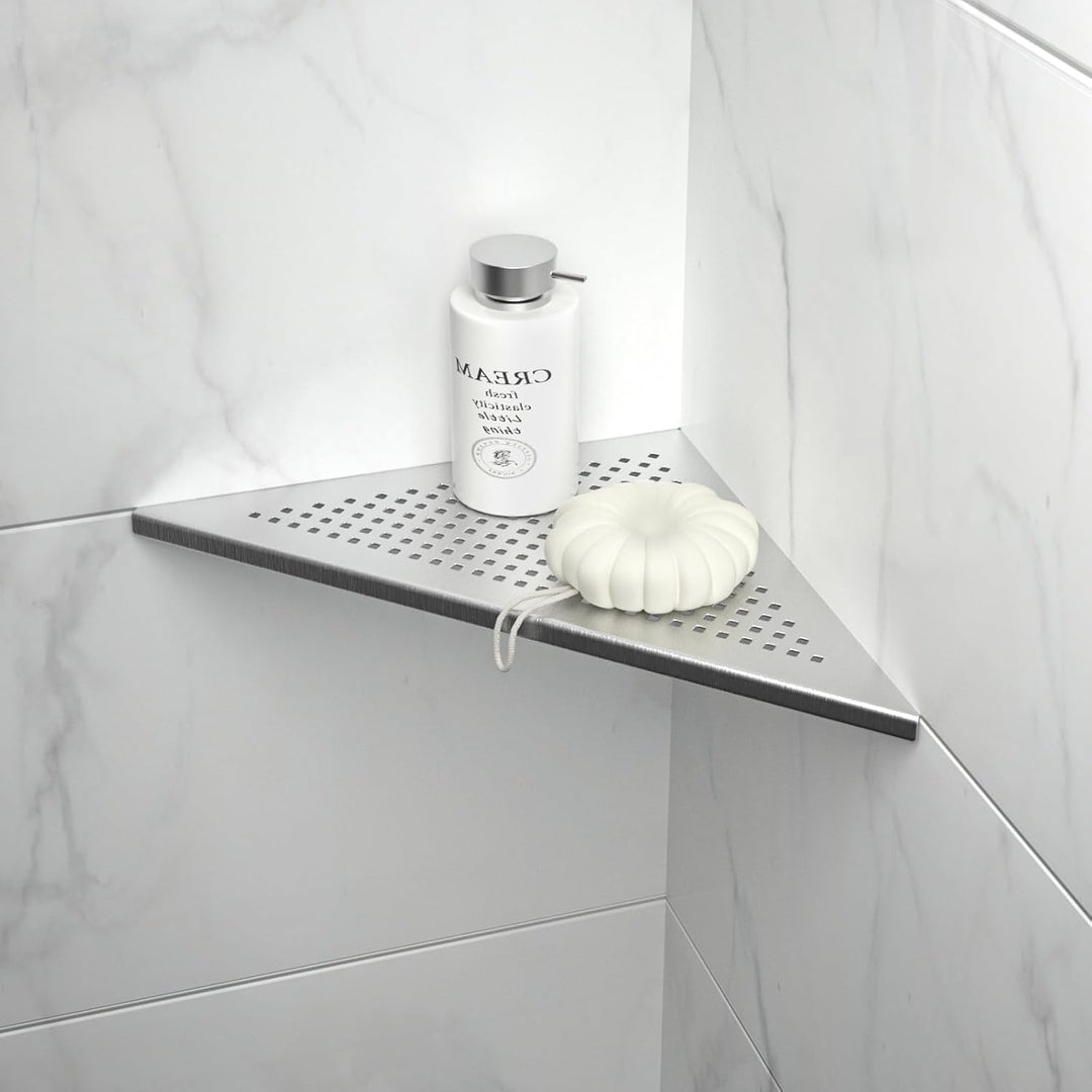 Bernkot Eck Duschregal, Edelstahl 304 Badezimmerregal aus Stahl mit Gitterdesign für geflieste Wände