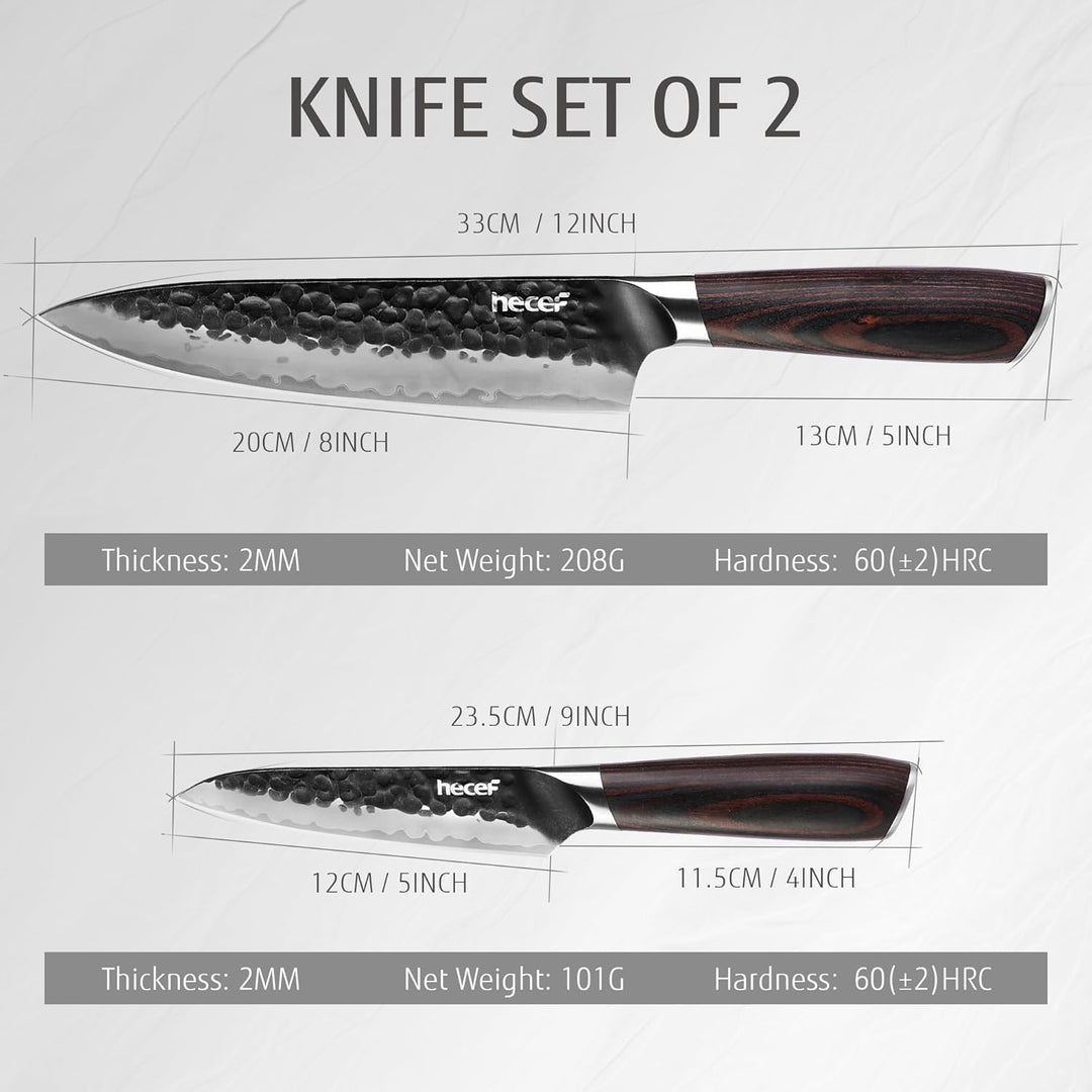 hecef Küchenmesser Set 2‑tlg., 20 cm Kochmesser & 12,7 cm Allzweckmesser, 3‑lagiger Hochkohlenstoff‑
