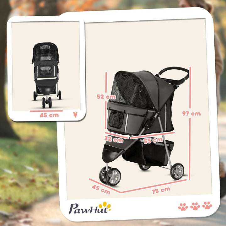 PawHut Hundewagen Hundebuggy klappbar für Hunde &amp; Katzen bis 10 kg Katzenbuggy mit Kissen Netzfenste