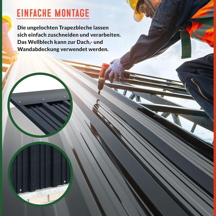 GARDEBRUK® 24x Trapezblech 129x46cm = 14m² Verzinkt Rostresistent Wetterfest Profilblech Dachblech W