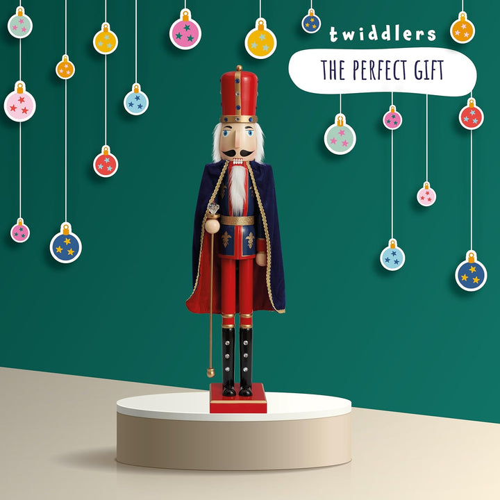 THE TWIDDLERS - Extra grosser hölzerner Weihnachts-Nussknacker-Soldatenkönig, 90cm in festlichem Rot