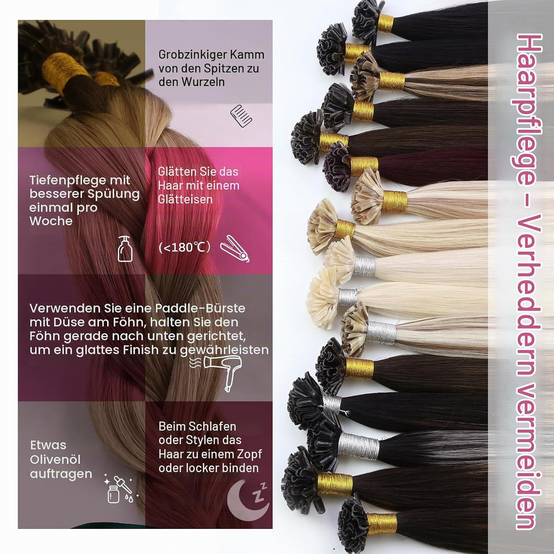 Moresoo Remy Echthaar Extensions Bondings Hot Fusion 35cm Haarverlängerung Echthaar Bondings Dunkelb