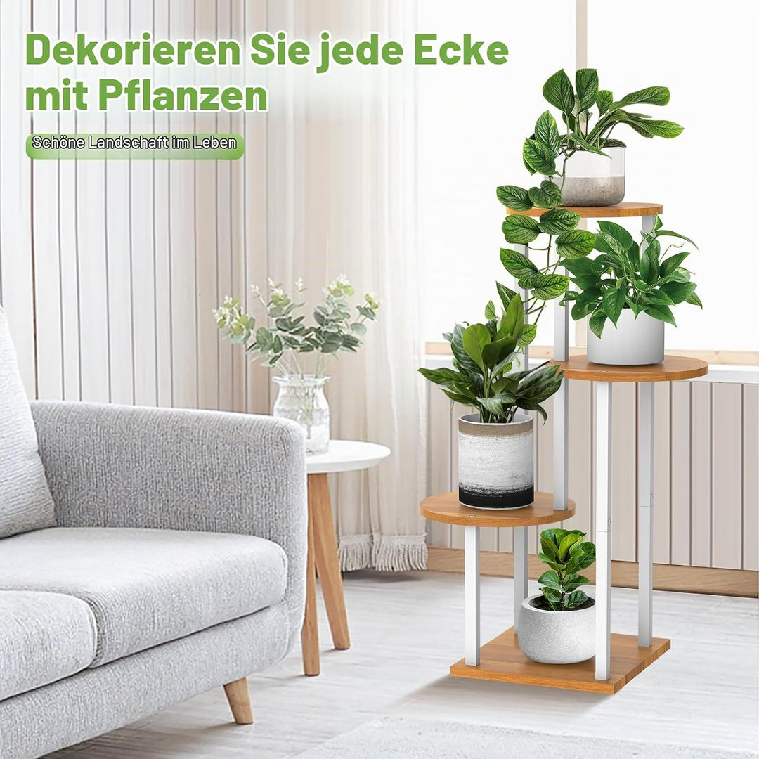 4 Tier Hölzern Blumenregal Metall Pflanzenregal, Mehrstöckig Blumenständer Pflanzenständer Blumenban