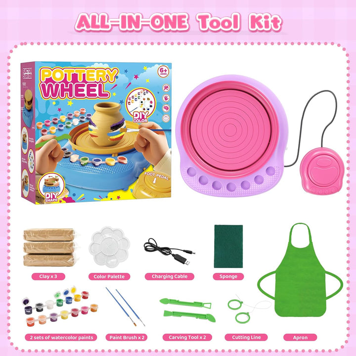 Bastelset Mädchen Jungen 6 7 8 9 10 11 12 Jahre - Töpferscheibe Kinder mit Ton &amp; Farben, Kreativ Set
