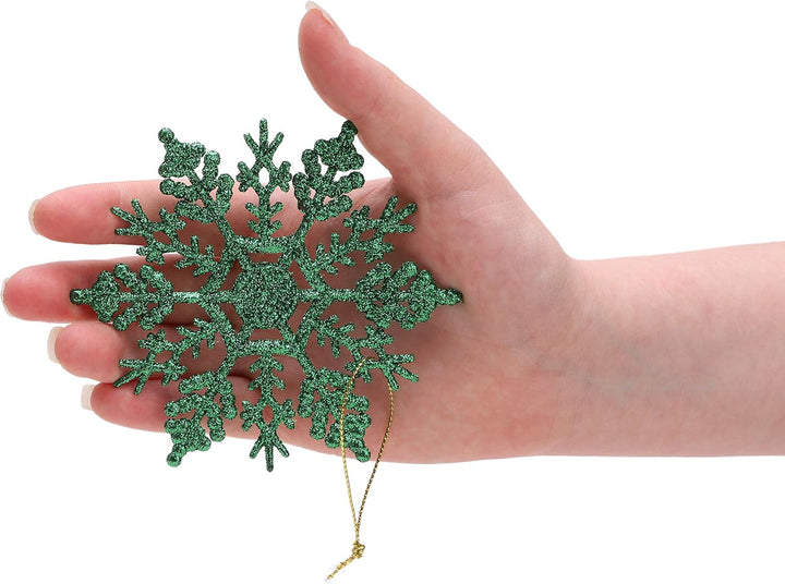 Christmas Concepts® Packung mit 12-10 cm Glitter Schneeflocke zum Aufhängen - Weihnachtsschmuck (Grü