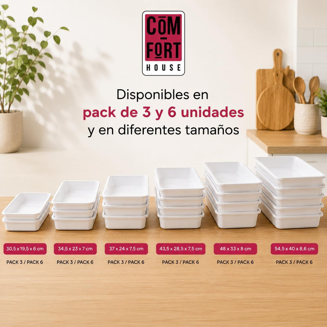 Weisses Kunststoff-Tablett, Grösse 3, 3 Stück COM-FORT HOUSE | Stapelbar, robust, einfache Reinigung