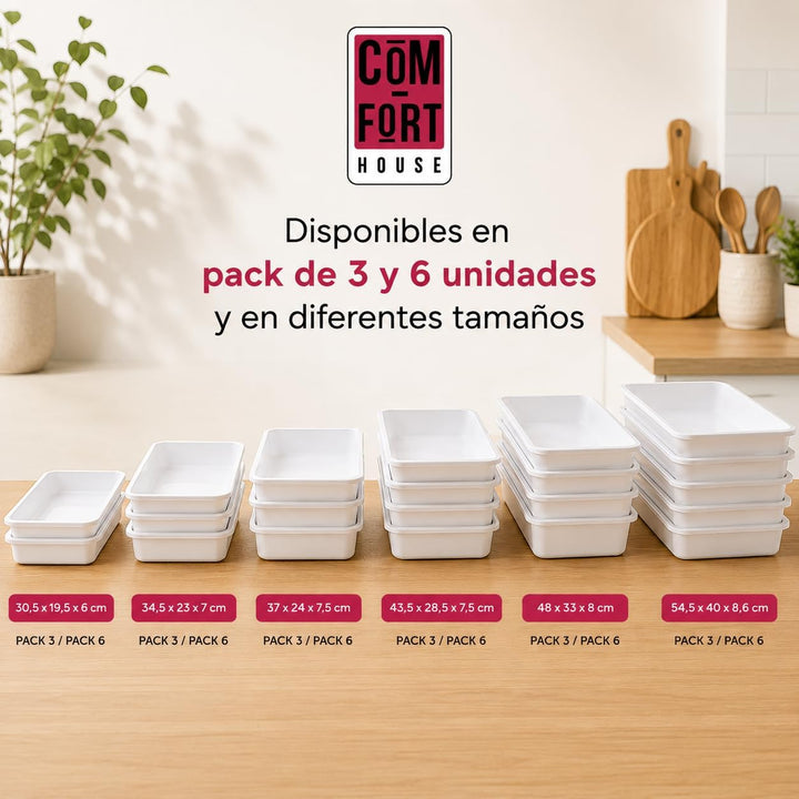 Weisses Kunststoff-Tablett, Grösse 3, 3 Stück COM-FORT HOUSE | Stapelbar, robust, einfache Reinigung