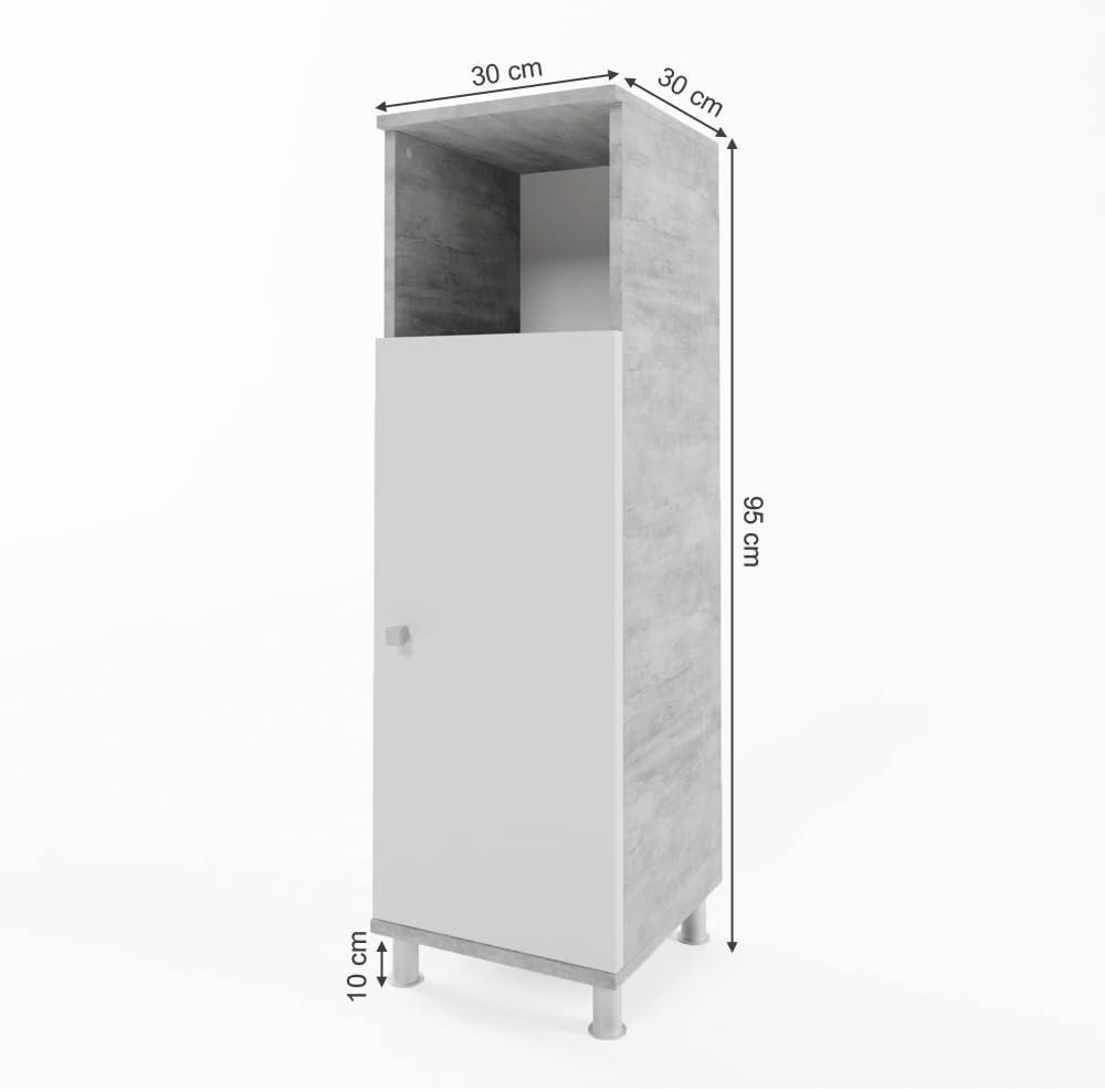 Vicco Midischrank Fynn, Beton/Weiss, 30 x 95 cm Beton 95 x 30 cm, Beton 95 x 30 cm