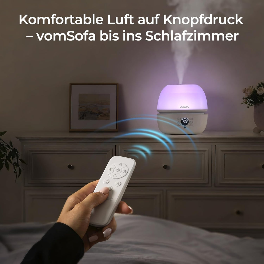 3L Luftbefeuchter Schlafzimmer mit Hygrostat, 7 Farben LED Licht & Fernbedienung, ultraleiser 20dB H