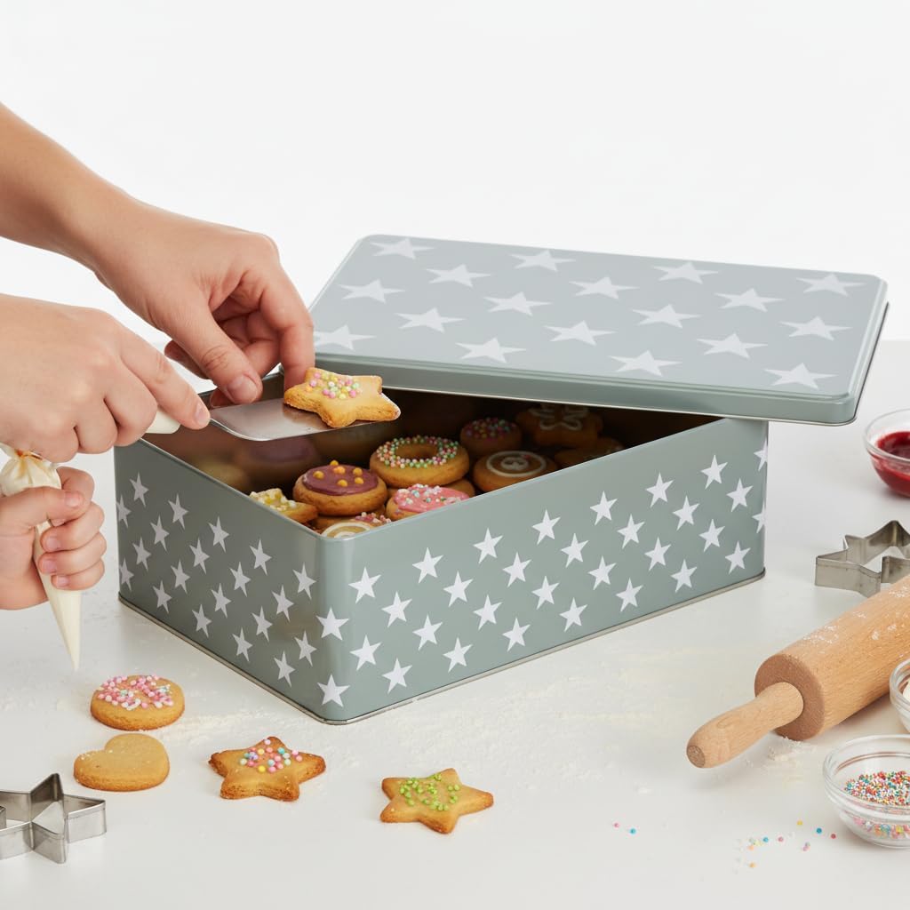 Brandsseller 5er Set Keksdose rechteckig Weihnachtsdose Plätzchendose Gebäckdose Metall Sterne 5er S