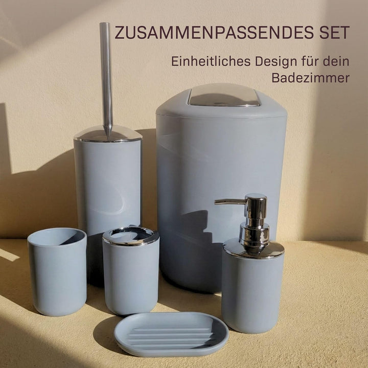 Badezimmer Set 6-teilig, Badaccessoires Komplettset Kunststoff, WC Garnitur mit Klobürste, Mülleimer