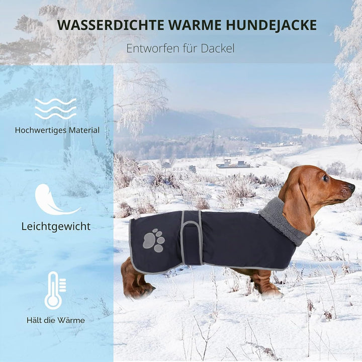 Geyecete-Hunde Wintermantel fur Dackel,Hundejacken mit plüschfutter und Kabelbaumloch,Wasserdichter