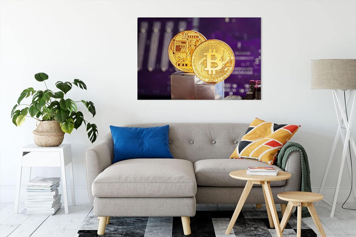Pixxprint Bitcoin BTC auf Platine als Leinwandbild | Grösse: 100x70 cm | Wandbild | Kunstdruck | fer