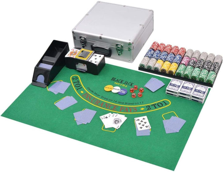 Festnight Kombiniertes Poker/Blackjack Set mit 600 Laserchips Pokerset Aluminiumkoffer