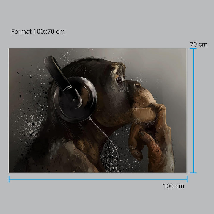 wandmotiv24 Poster als Wanddeko, Grösse 100x70cm, AFFE mit Kopfhörer, Headset, Musik, Tiere, Affen,